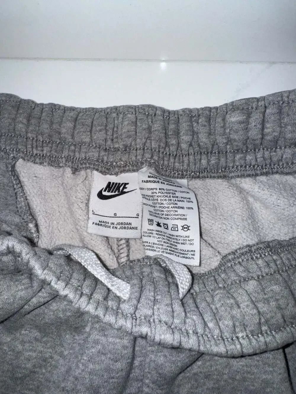 Nike Gray Fleece Athletic Shorts with White Swoosh Size Large